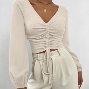 Ruched long sleeve Tee with drawstring